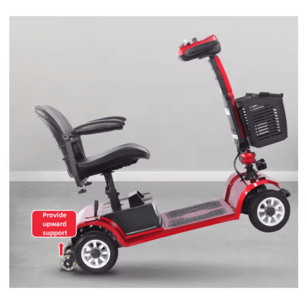 UltraLite Compact Mobility Scooter – Lightweight, Foldable, Four-Wheel, Padded Swivel Seat & Anti-Tip Safety