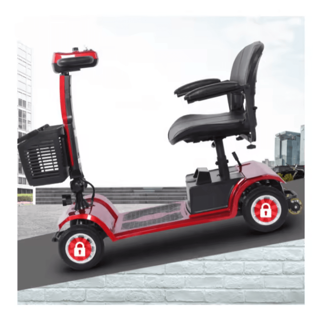 UltraLite Compact Mobility Scooter – Lightweight, Foldable, Four-Wheel, Padded Swivel Seat & Anti-Tip Safety