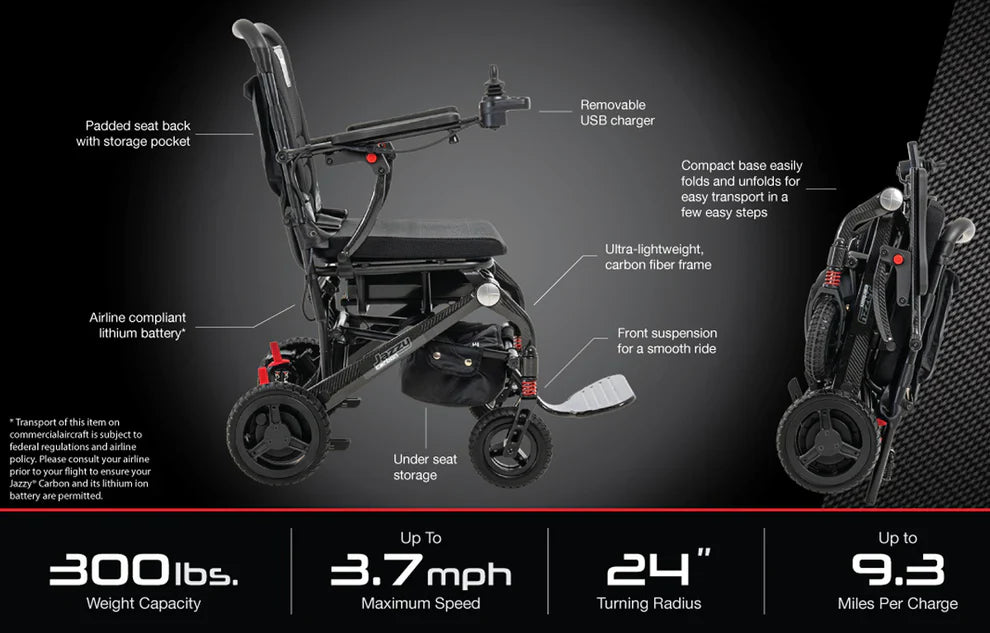 Jazzy Carbon Ultra Lite Powerchair – Lightweight Folding Electric Wheelchair for Active Users