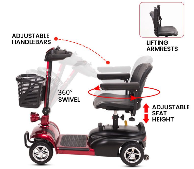 UltraLite Compact Mobility Scooter – Lightweight Foldable 4-Wheel, Swivel Seat, Adjustable Armrests & Anti-Tip Safety
