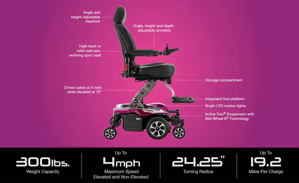 Jazzy Air 2 Elevating Powerchair – Compact Mid-Wheel Drive with 12” Seat Lift